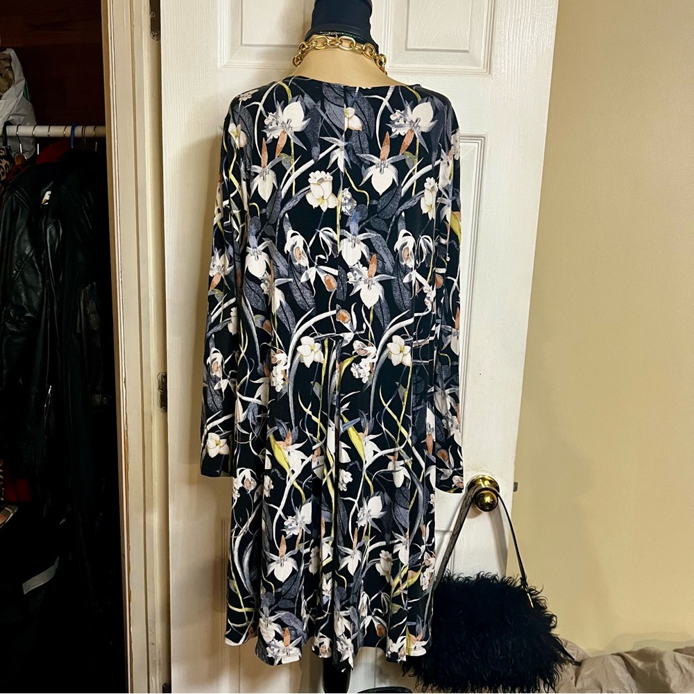 Floral Drape Rayon Long Sleeve‎ Stretch Mini 90s Style Grunge Babydoll Dress XL - Picture 7 of 14